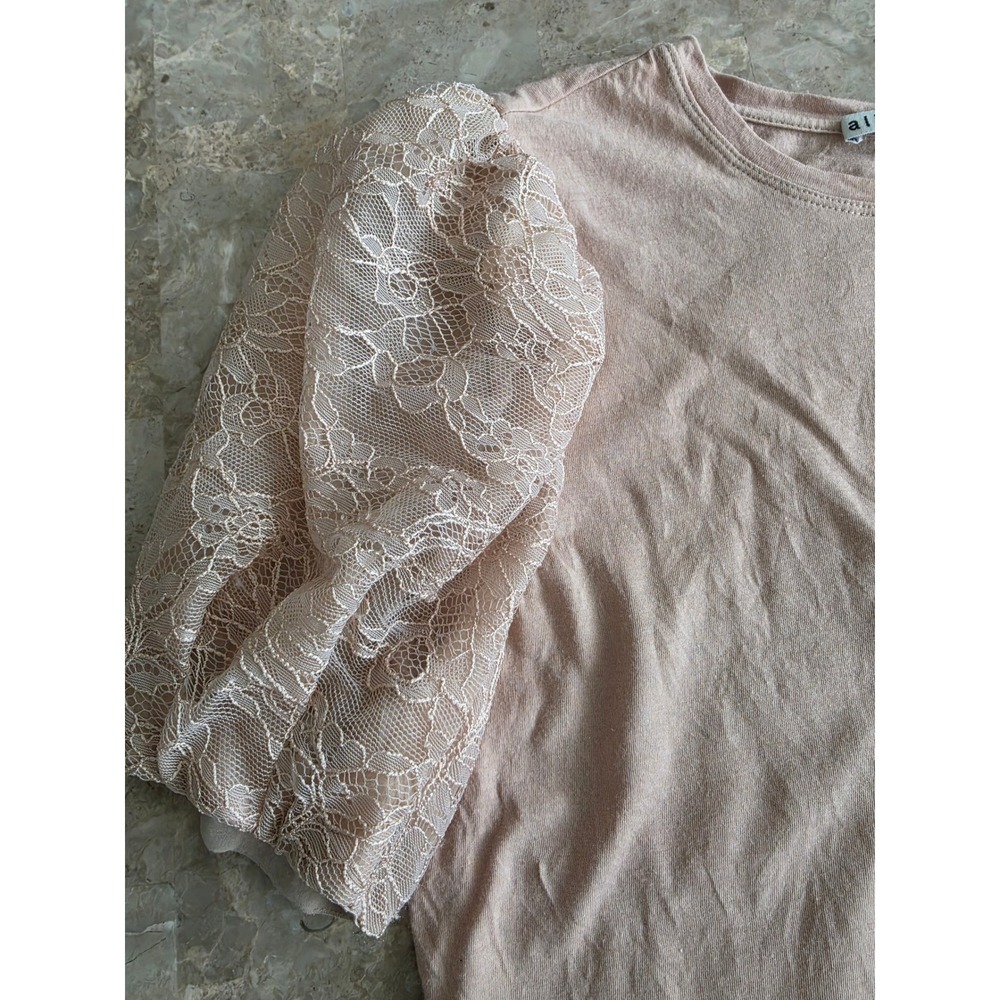 Alice + Olivia Pink Silk Lace Puff Sleeve Top Crew Neck Womens Small - Picture 4 of 15
